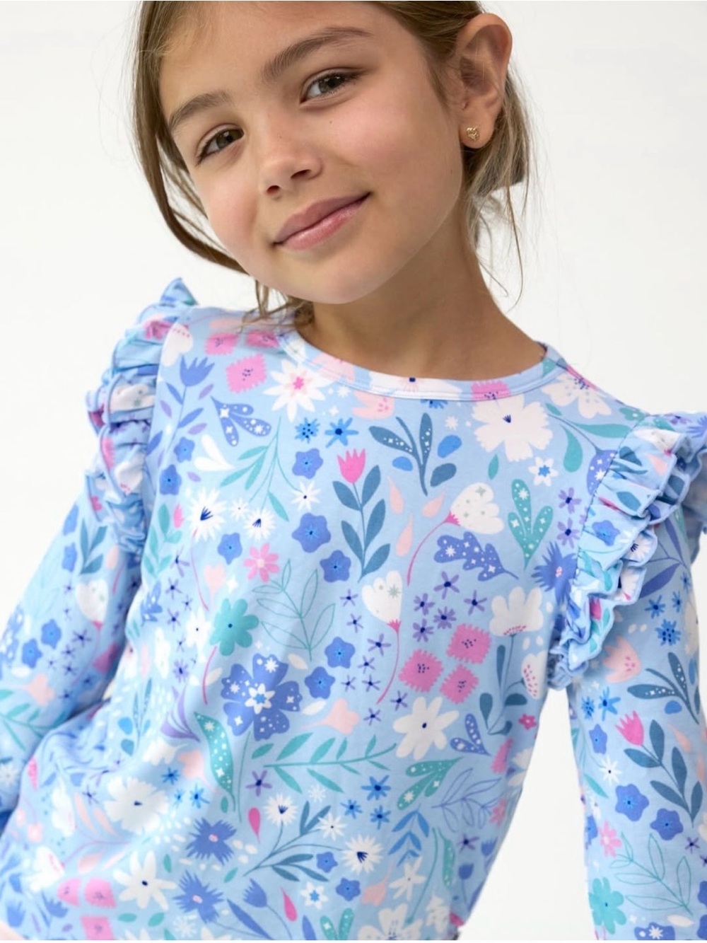 Little Sleepies Bamboo Magical Meadow Floral Ruffle Crewneck Sweatshirt